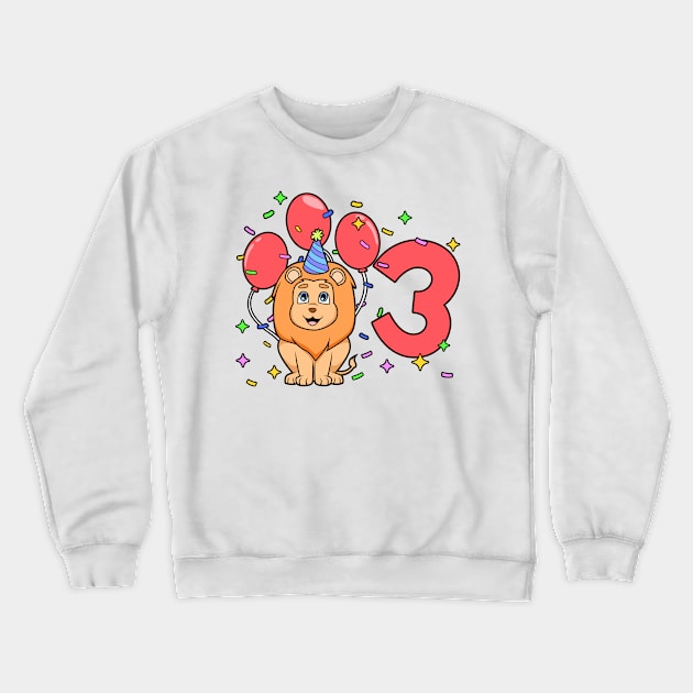 I am 3 with lion - kids birthday 3 years old Crewneck Sweatshirt by Modern Medieval Design